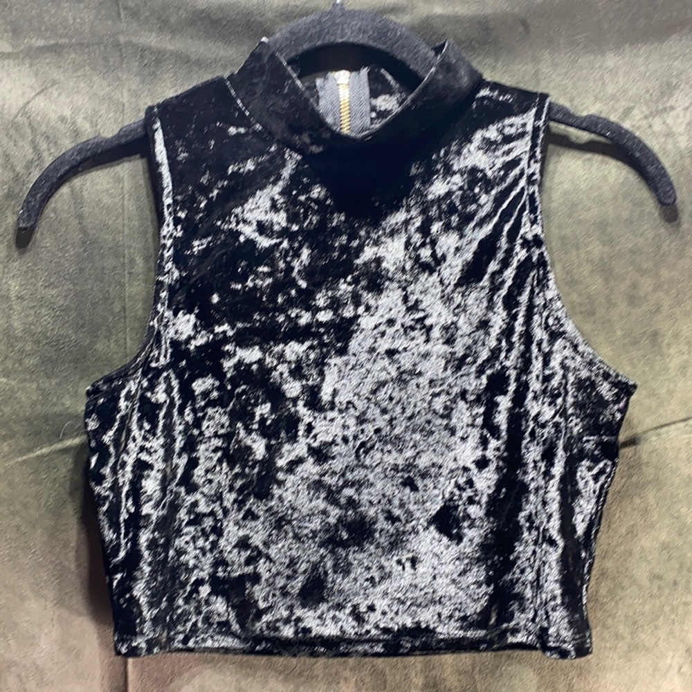 Iris Los Angeles high neck velvet crop top